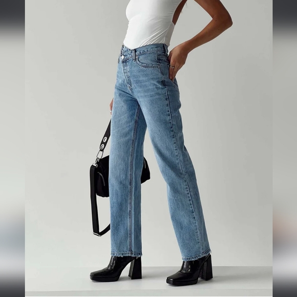 NWT Princess Polly Holly Asymmetrical Straight Leg Jeans Size 12 - Picture 15 of 15